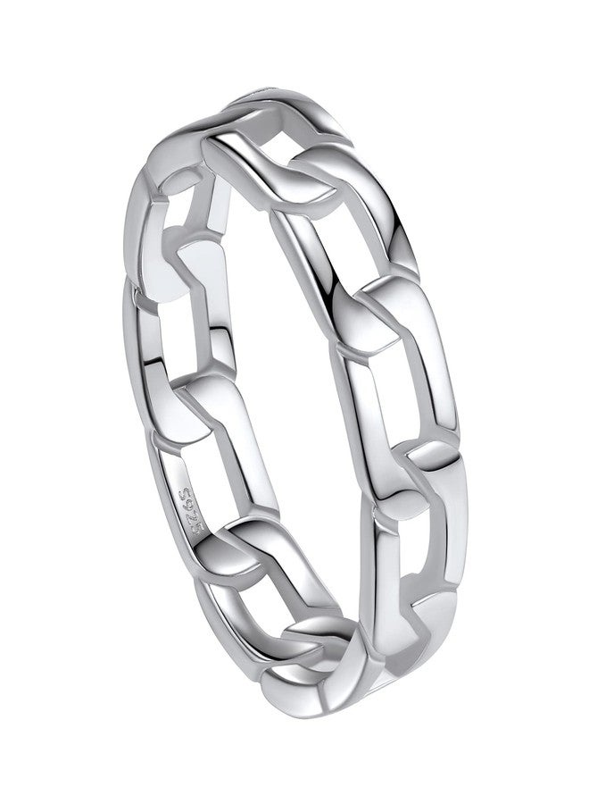 ChainsPro Silver Cuban Link Ring Women Size 6 Buckle Rings Sterling Silver Chain Rings - Image 1